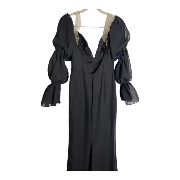 Katie May Estella Gown Maxi Dress Off The Shoulder Chiffon Ruffle Black Size XS